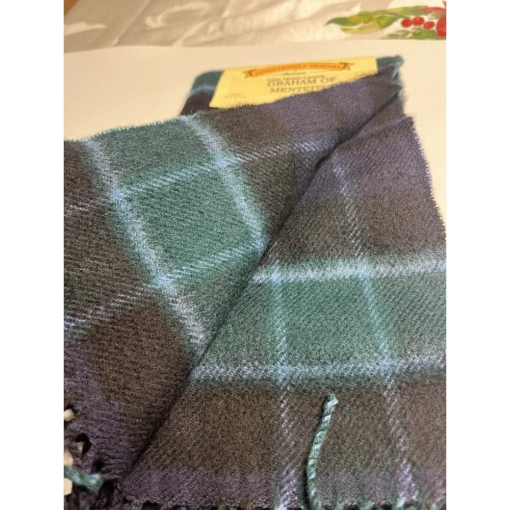 NEW James Pringle Weavers Scarf 100% Lambswool Green Plaid Made In Scotland